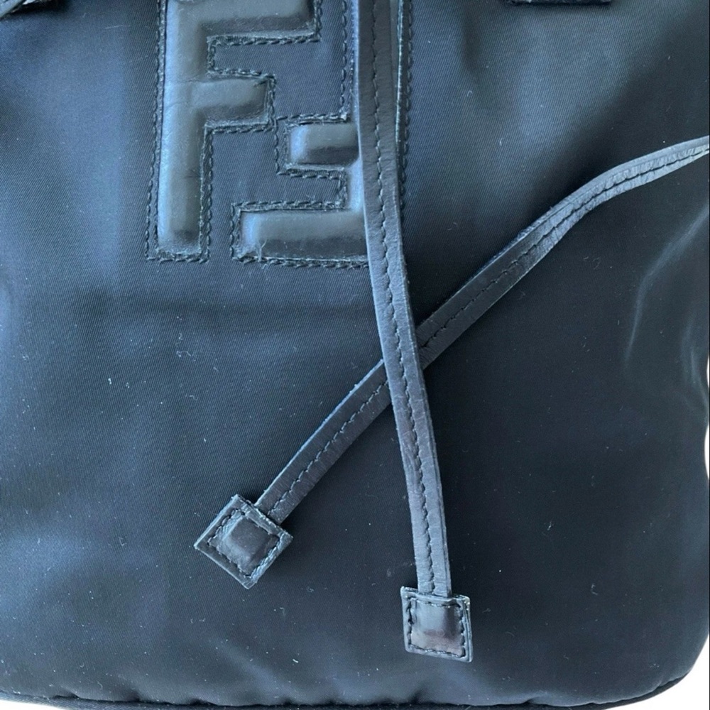 FENDI Shoulder Bag Black Tote Bag Nylon Leather Logo Ties - Picture 6 of 14